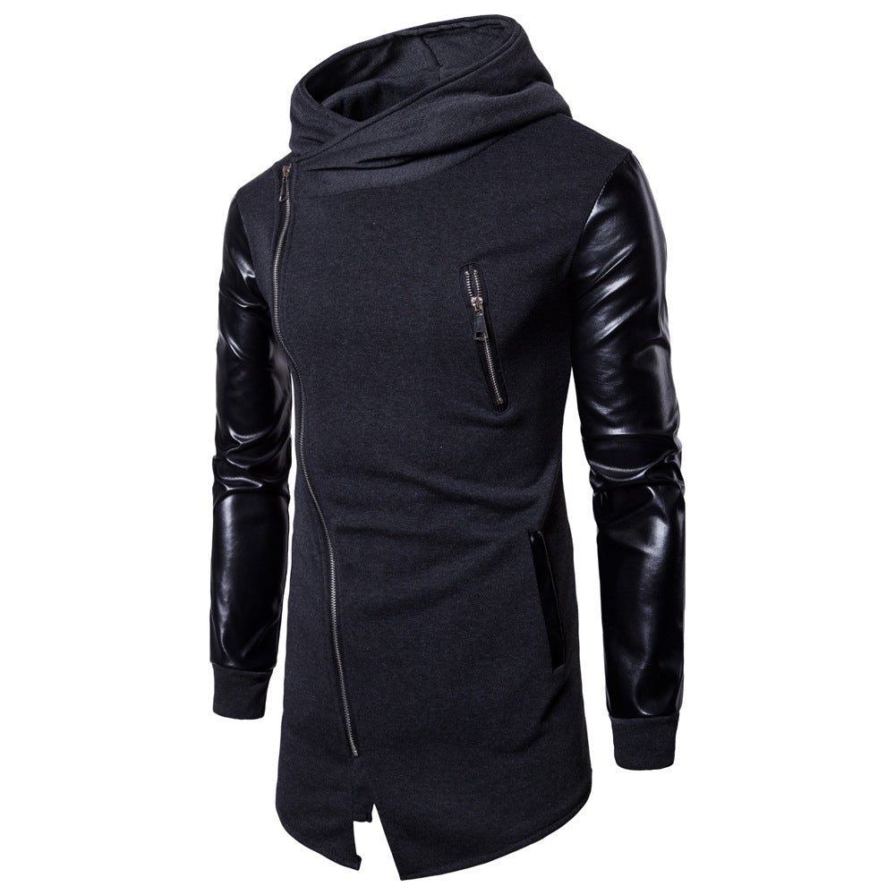 Herren Longline Kapuzen‑Sweatshirt mit asymmetrischem Reißverschluss und Kunstlederärmeln Echo Archiv