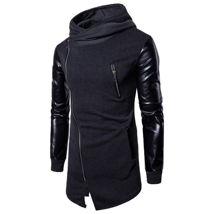 Herren Longline Kapuzen‑Sweatshirt mit asymmetrischem Reißverschluss und Kunstlederärmeln Echo Archiv