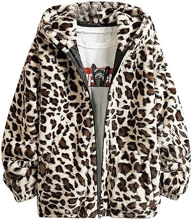 Echoarchiv Herren-Fleecejacke mit Kapuze und Leopardenmuster