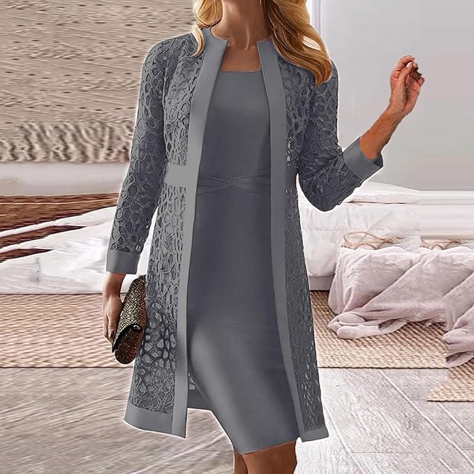 Echoarchiv Damen 2-teiliges Kleid-Set mit Spitzen-Cardigan