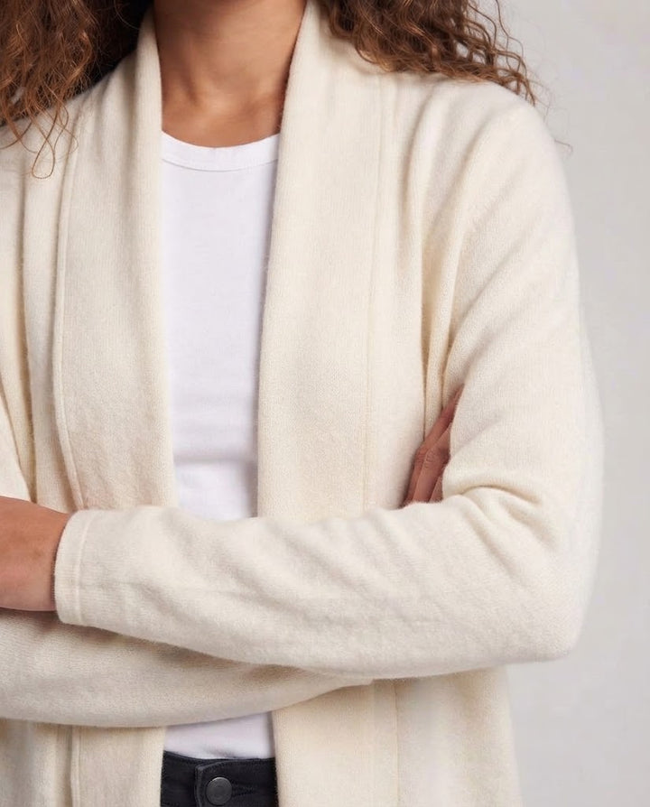 Damen Kragenloser taillierter Strickmantel mit Bindegürtel Echo Archiv