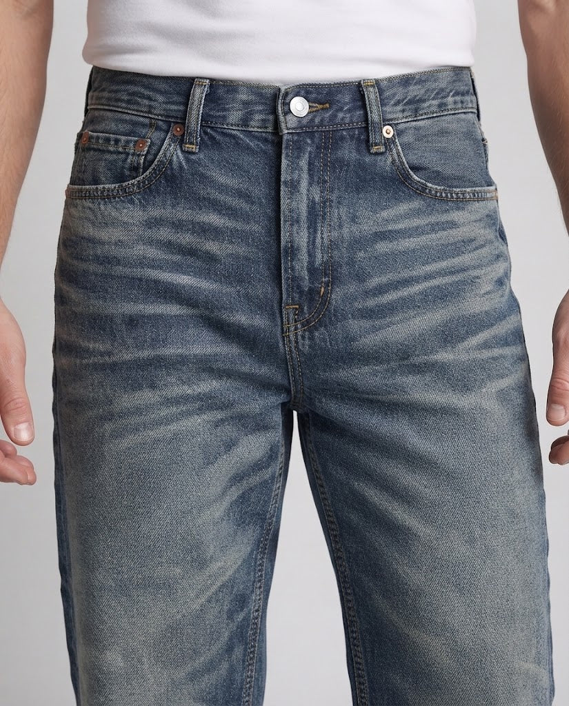 Herren Weite Retro‑Flared‑Denim‑Jeans mit markanter Whisker‑Optik Echo Archiv