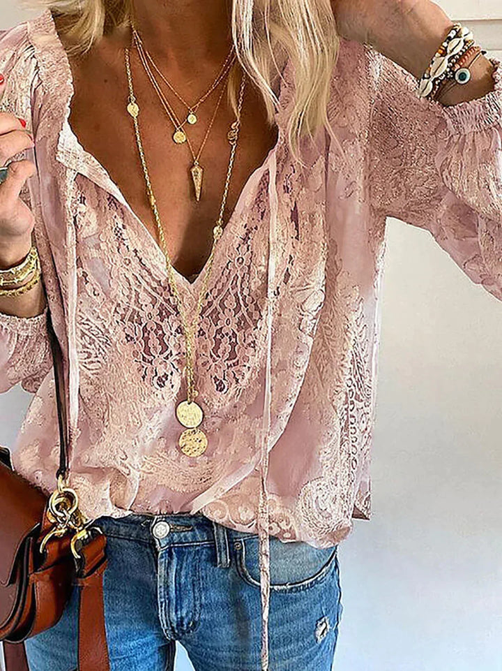 Echoarchiv | V-Ausschnitt Spitzen Chiffon Bluse