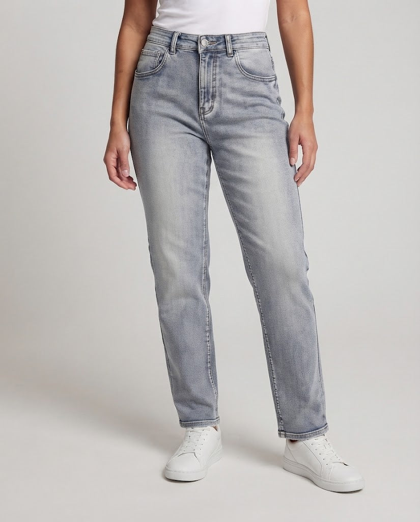 Damen Gerade geschnittene High‑Waist Denim-Jeans mit softer Used-Waschung Echo Archiv