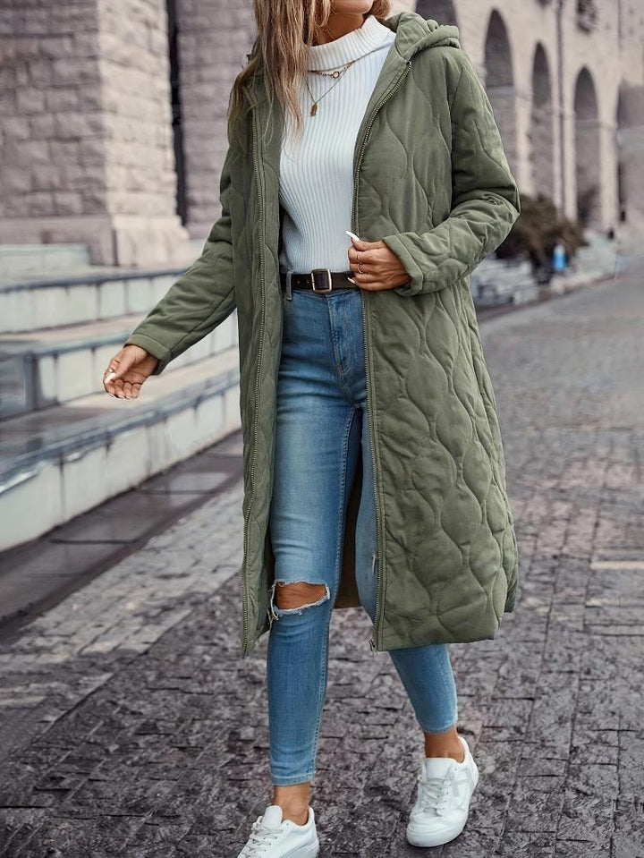 Echoarchiv | Kapuzen-Daunenjacke für Damen - lange gep quiltete Jacke