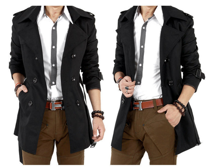 Herren modischer Trenchcoat mit doppelter Knopfleiste und praktischen Taschen Echoarchiv