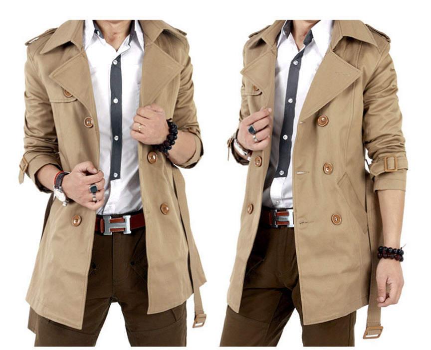 Herren modischer Trenchcoat mit doppelter Knopfleiste und praktischen Taschen Echoarchiv