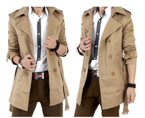 Herren modischer Trenchcoat mit doppelter Knopfleiste und praktischen Taschen Echoarchiv
