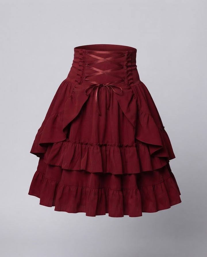 Frauen süßes Rüschendress mit Schürzen-Design und Schnürdetails Echo Archiv