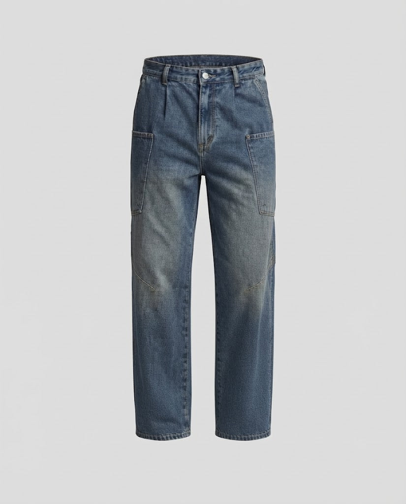 Herren Baggy-Denim-Cargohose mit tiefem Schritt und großformatigen Aufgesetztaschen Echo Archiv