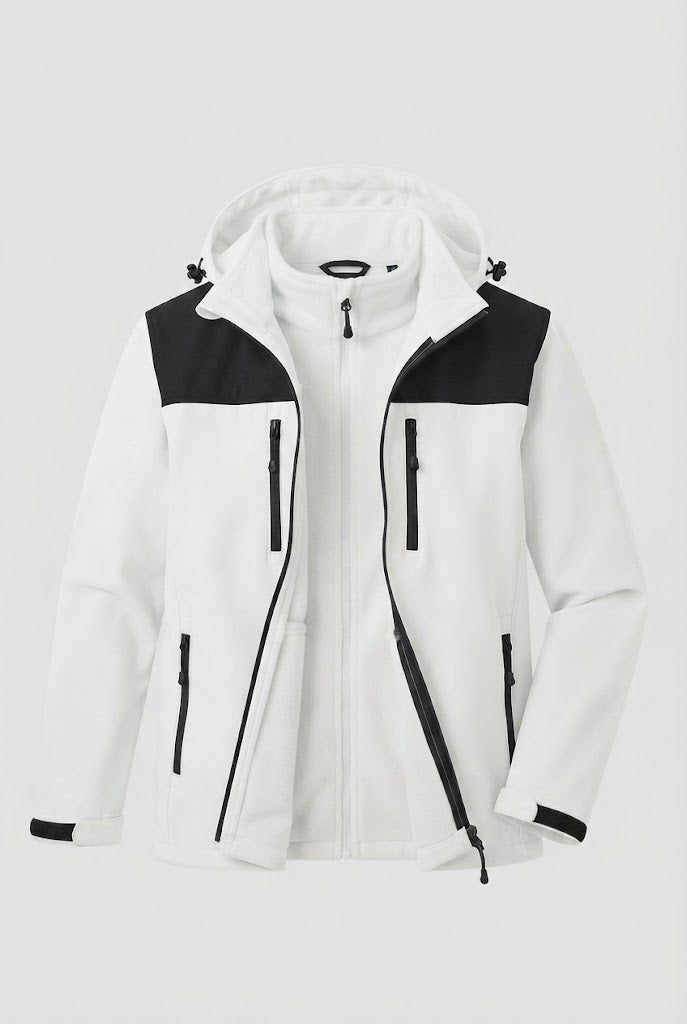 Herren Zwei-Lagen Softshell Outdoor-Jacke mit herausnehmbarer Fleece-Innenjacke und Kapuze Echo Archiv