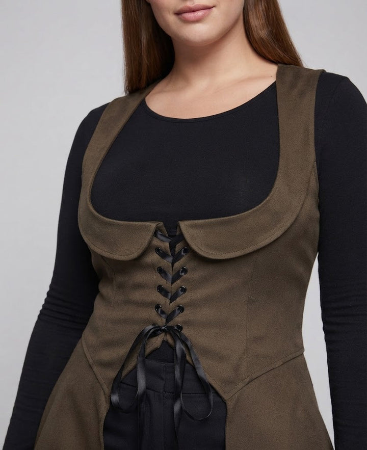 Frauen elegantes Midikleid mit raffiniertem Schnürdetail und fließendem Schnitt Echo Archiv