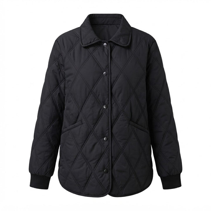 Damen Steppjacke mit lockerem Schnitt und Diamantmuster sowie Druckknopfverschluss – Célinea