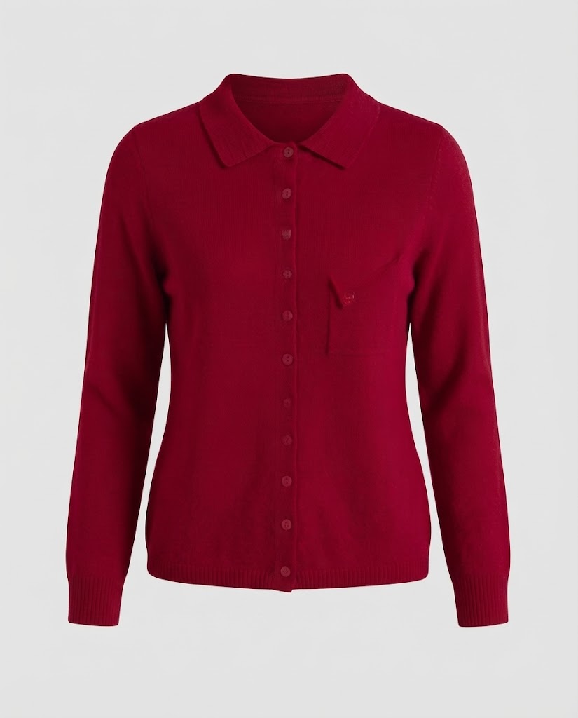 Damen Feinstrick-Cardigan mit Polokragen, 3/4-Arm und dezenter Brusttasche Echoarchiv