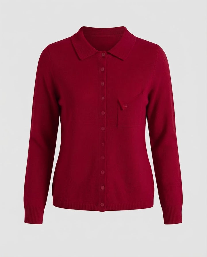 Damen Feinstrick-Cardigan mit Polokragen, 3/4-Arm und dezenter Brusttasche Echoarchiv