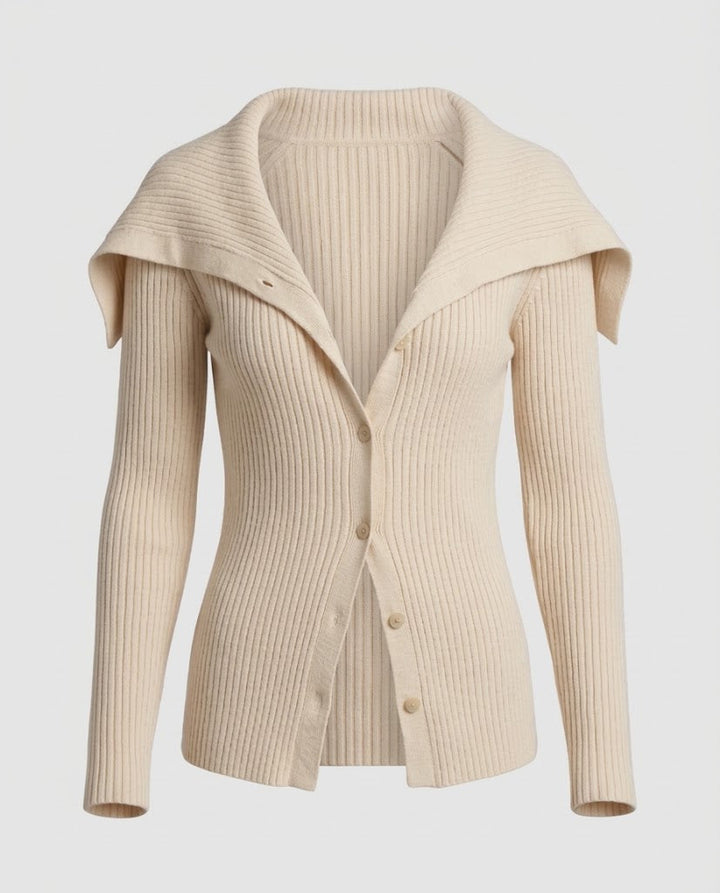 Damen Gerippter Strickcardigan mit umlegbarem Schulterkragen und Knopfleiste Echo Archiv