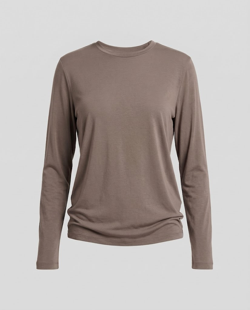 Damen Figurbetontes Langarmshirt aus Baumwollmischung mit Rundhalsausschnitt Echo Archiv