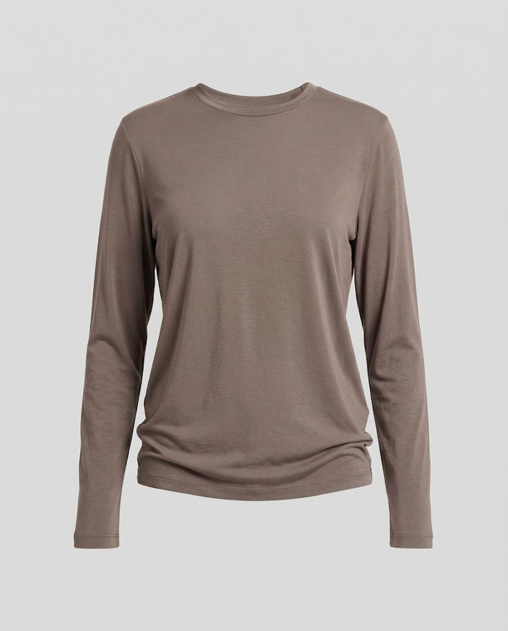 Damen Figurbetontes Langarmshirt aus Baumwollmischung mit Rundhalsausschnitt Echo Archiv
