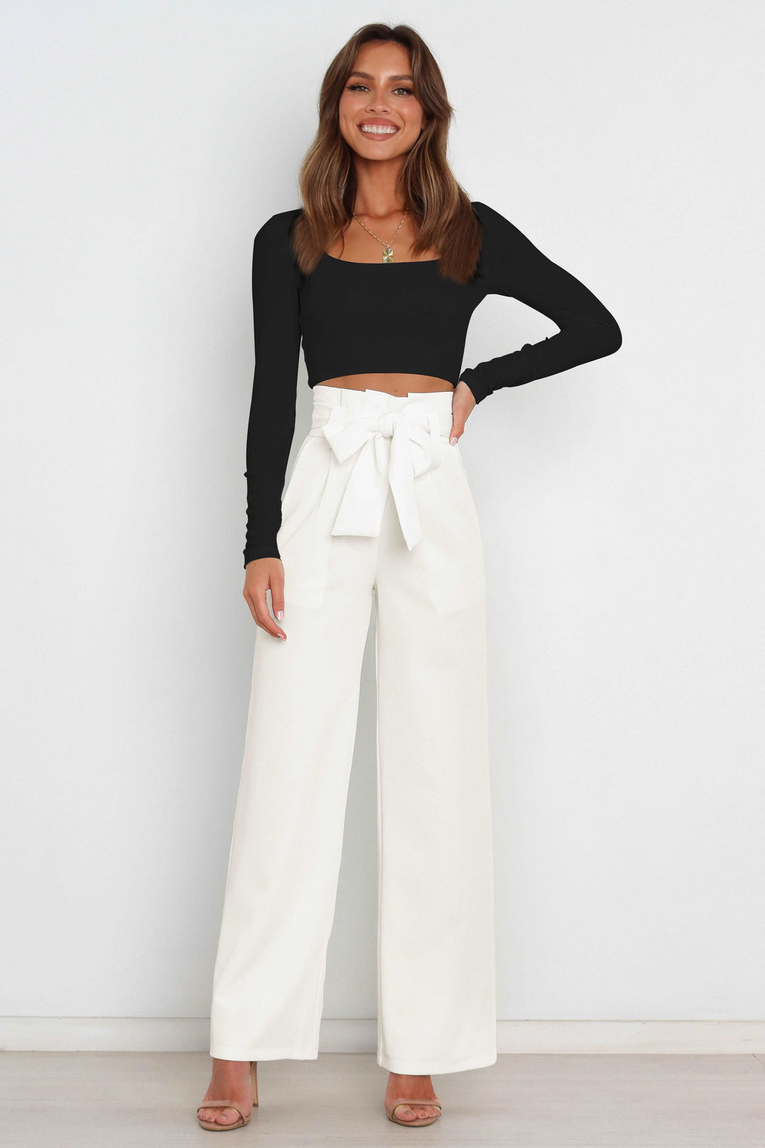 Hohe Taille Paperbag Hose mit Schleifendetail – Avélisse