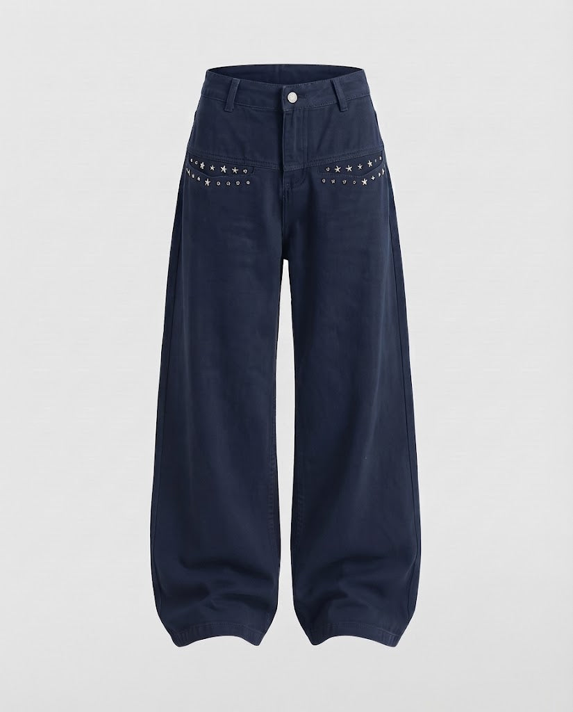 Damen Extraweite Palazzohose aus Canvas mit Ziernieten an den Eingrifftaschen Echo Archiv
