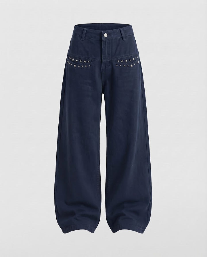 Damen Extraweite Palazzohose aus Canvas mit Ziernieten an den Eingrifftaschen Echo Archiv