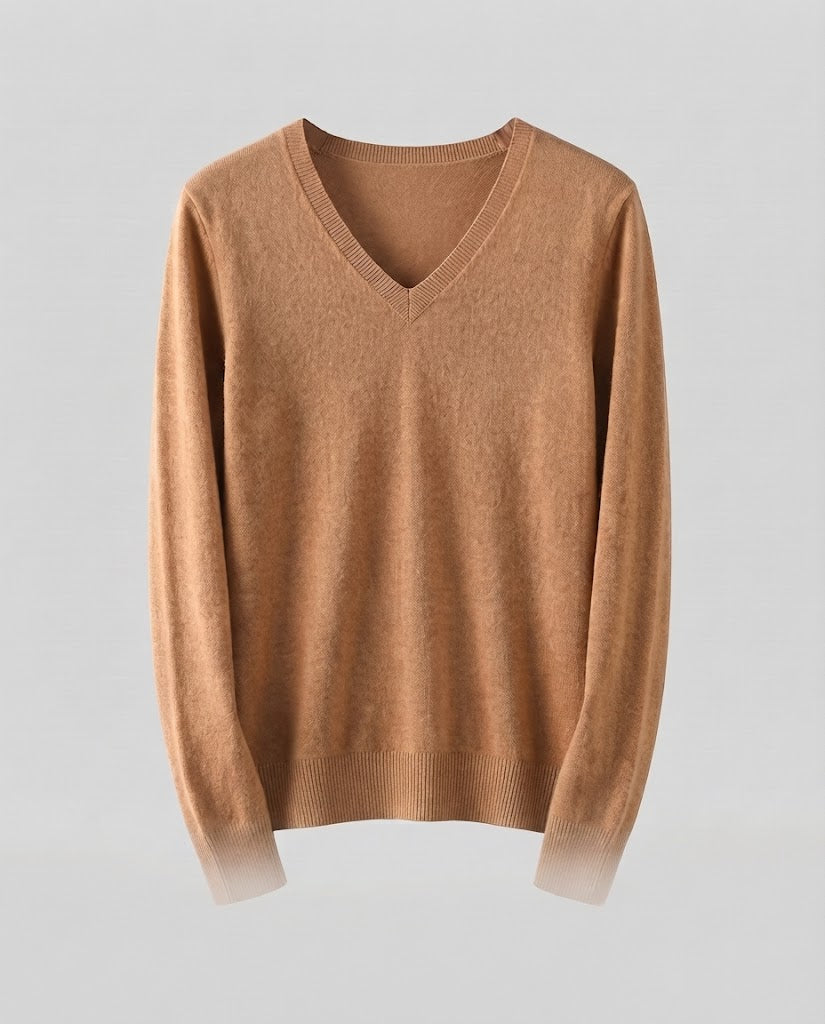 Damen Feinstrick V‑Ausschnittpullover in Kaschmir‑Optik mit schmaler Silhouette Echoarchiv