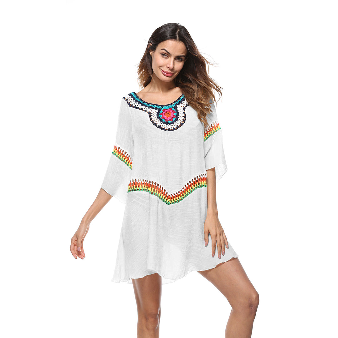 Damen luftiger Strandkaftan mit bunten Stickdetails Echo Archiv