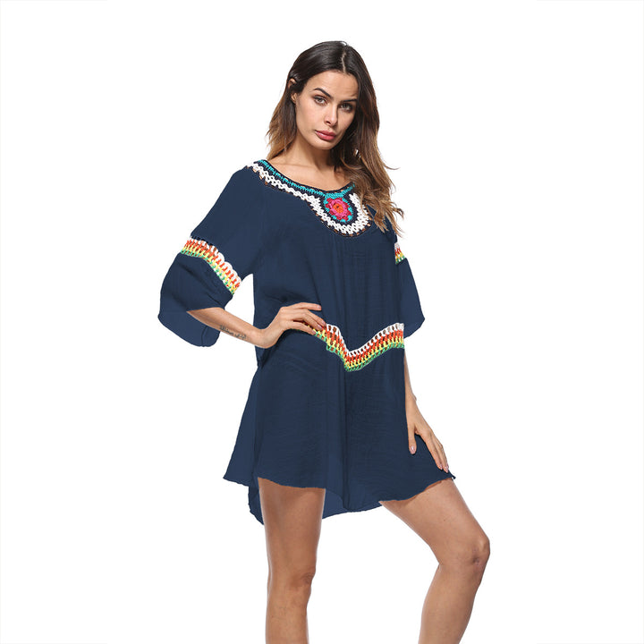 Damen luftiger Strandkaftan mit bunten Stickdetails Echo Archiv