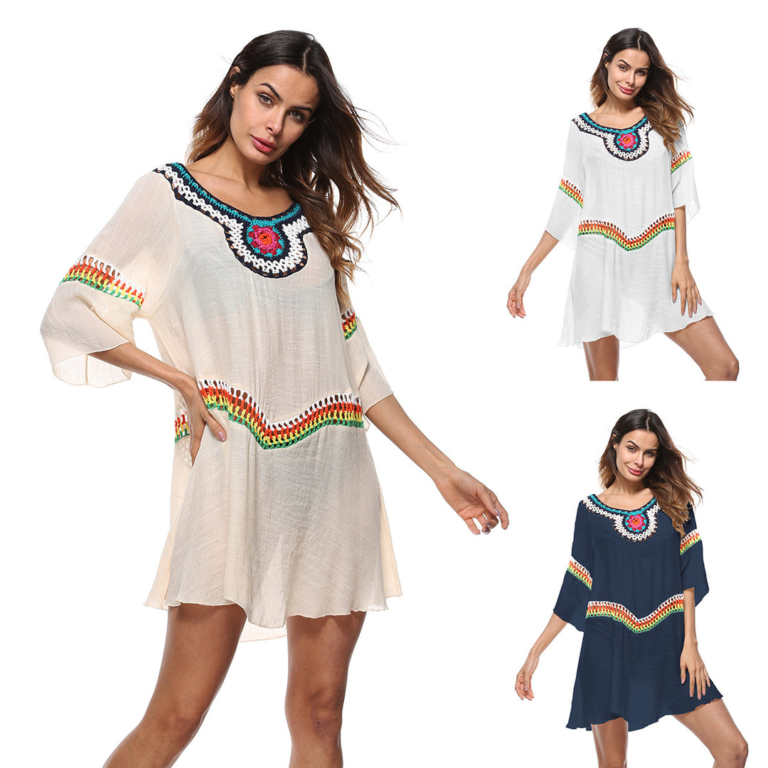 Damen luftiger Strandkaftan mit bunten Stickdetails Echo Archiv