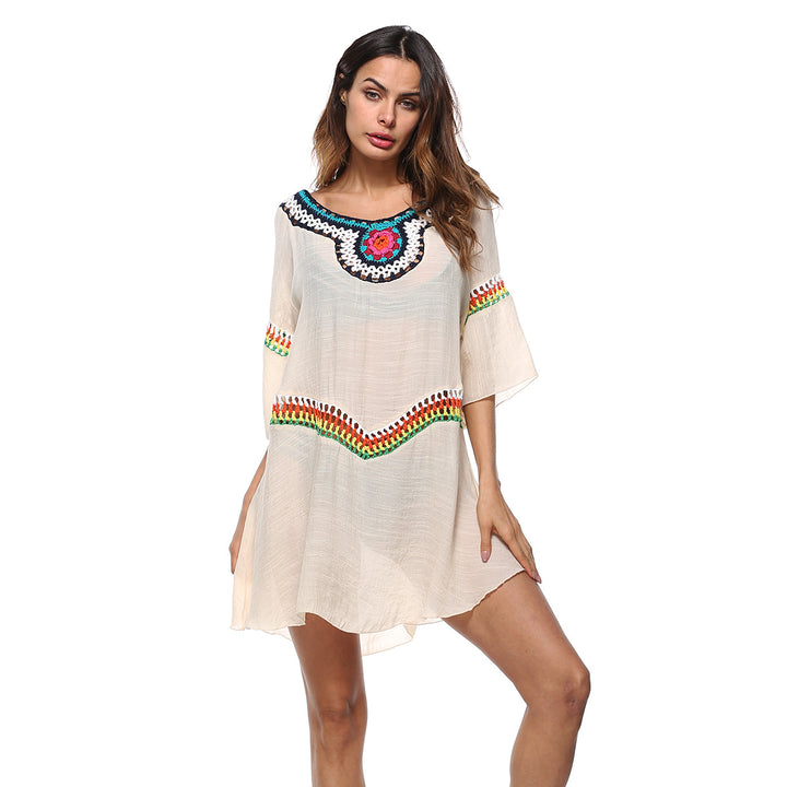 Damen luftiger Strandkaftan mit bunten Stickdetails Echo Archiv