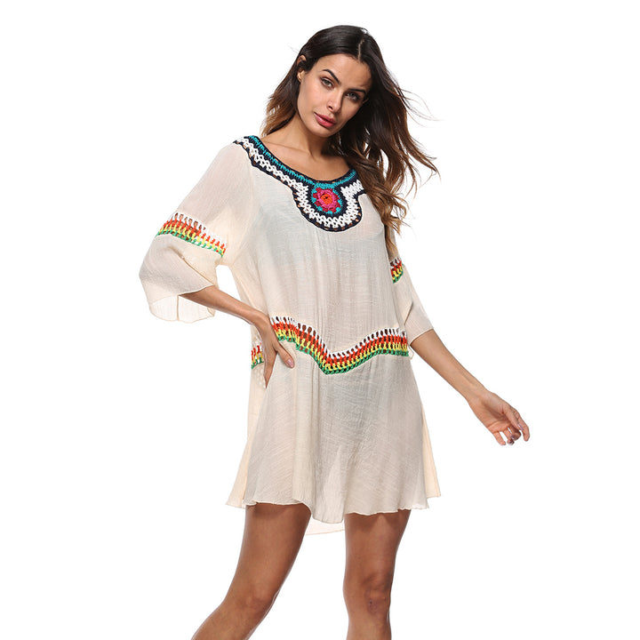 Damen luftiger Strandkaftan mit bunten Stickdetails Echo Archiv