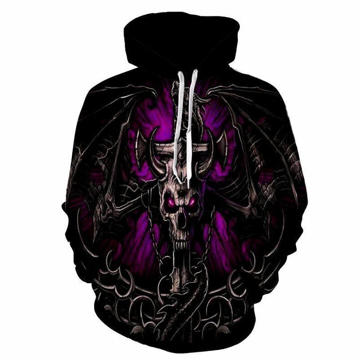 Herren Gothic Kapuzenpullover mit großflächigem Totenkopf-Print, 3D-Effekt & Kordelzug Echoarchiv