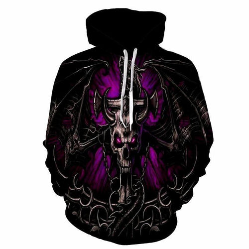 Herren Gothic Kapuzenpullover mit großflächigem Totenkopf-Print, 3D-Effekt & Kordelzug Echoarchiv