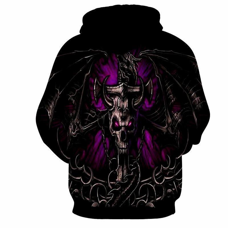 Herren Gothic Kapuzenpullover mit großflächigem Totenkopf-Print, 3D-Effekt & Kordelzug Echoarchiv