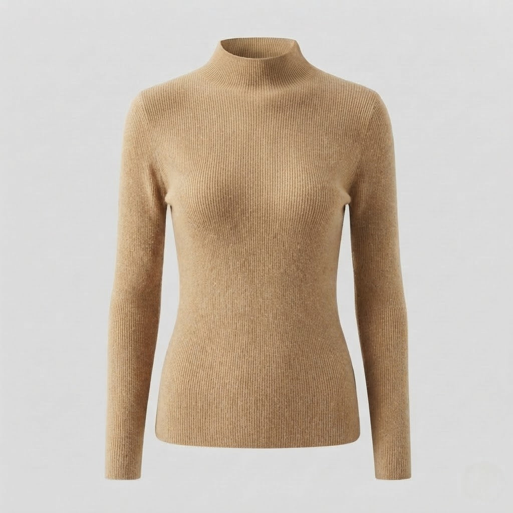 Damen Eleganter Slim-Fit Rollkragenpullover aus flauschigem Angora-Mix mit feiner Rippstruktur Echoarchiv