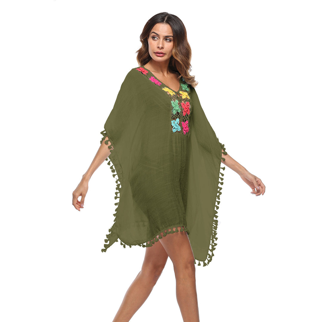 Damen luftiger Kaftan mit bunten Häkelverzierungen Echo Archiv