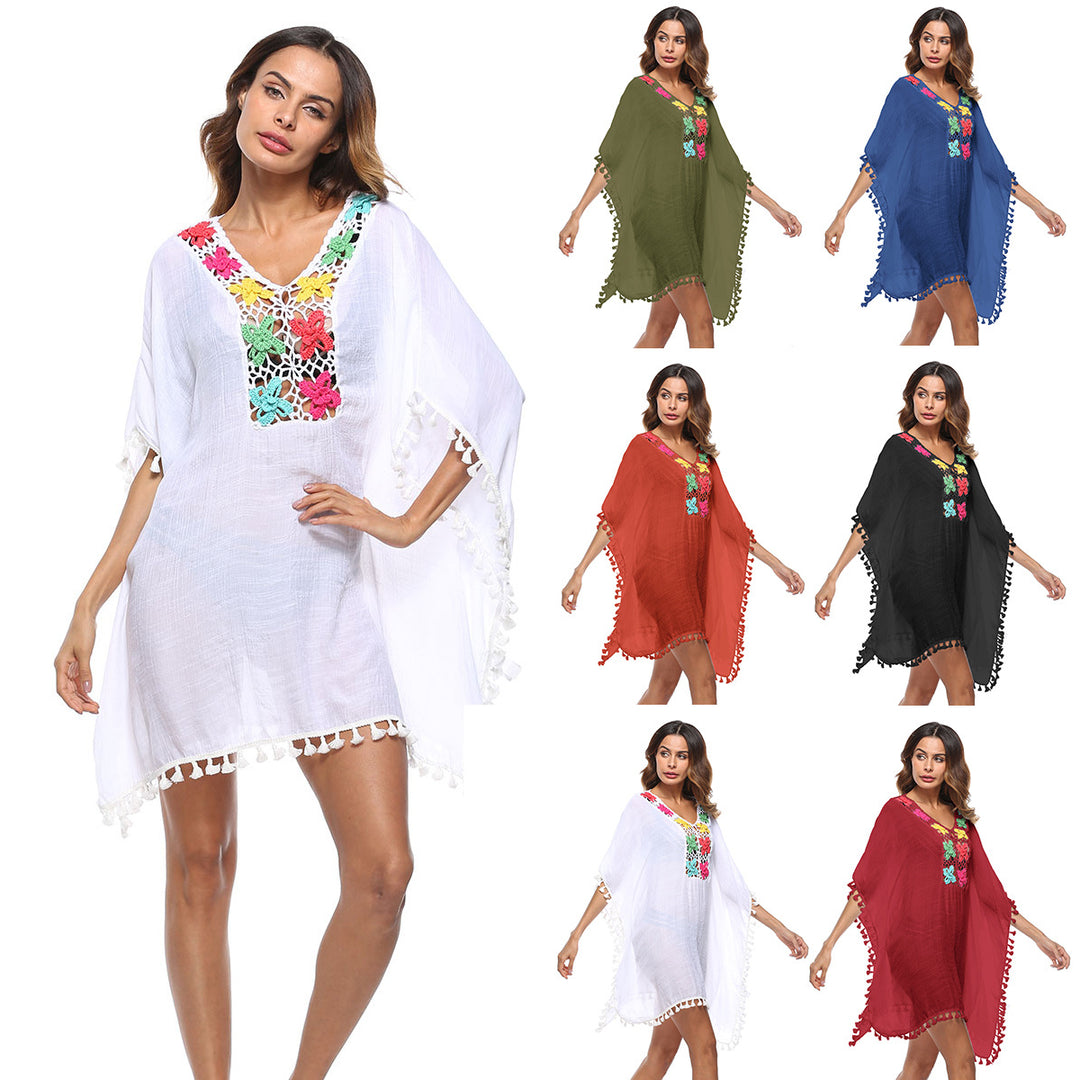 Damen luftiger Kaftan mit bunten Häkelverzierungen Echo Archiv