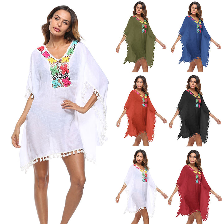 Damen luftiger Kaftan mit bunten Häkelverzierungen Echo Archiv