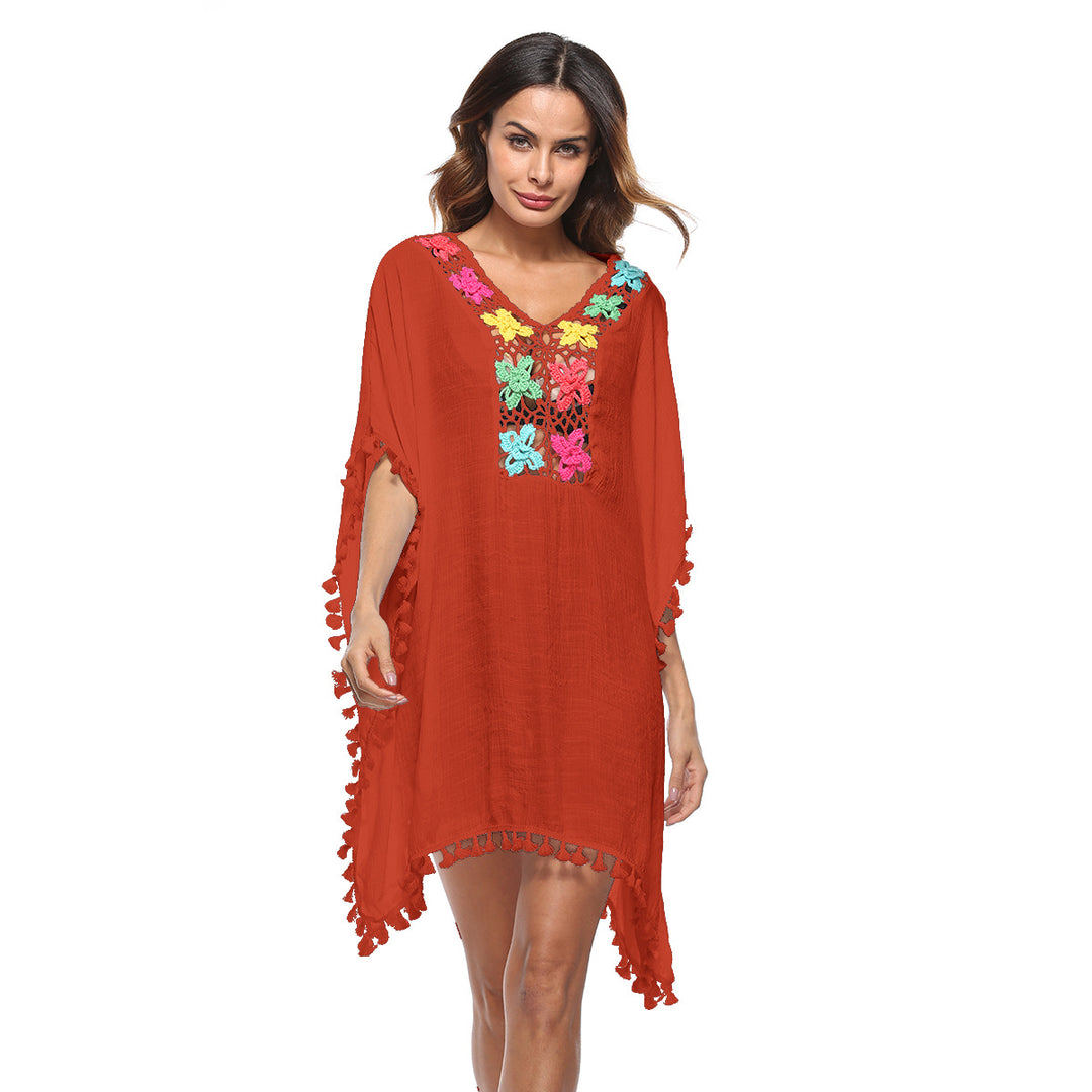 Damen luftiger Kaftan mit bunten Häkelverzierungen Echo Archiv