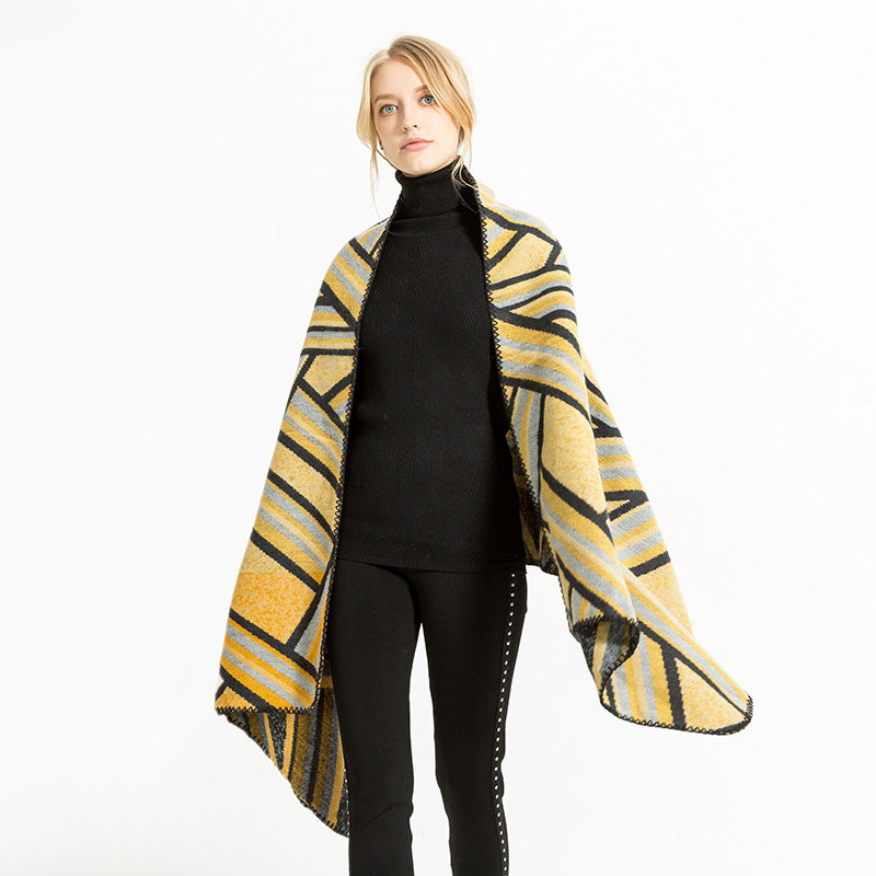 Damen Gewebter Jacquard-Überwurfschal im Oversize-Kimono-Fall Echo Archiv