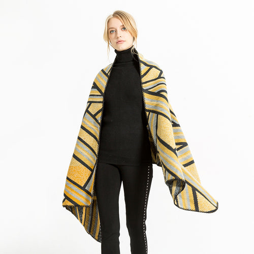 Damen Gewebter Jacquard-Überwurfschal im Oversize-Kimono-Fall Echo Archiv
