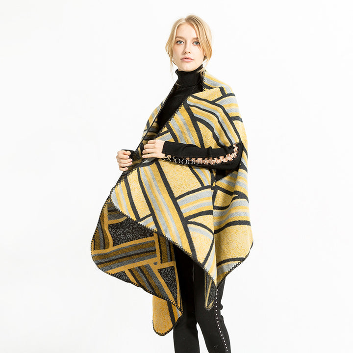 Damen Gewebter Jacquard-Überwurfschal im Oversize-Kimono-Fall Echo Archiv