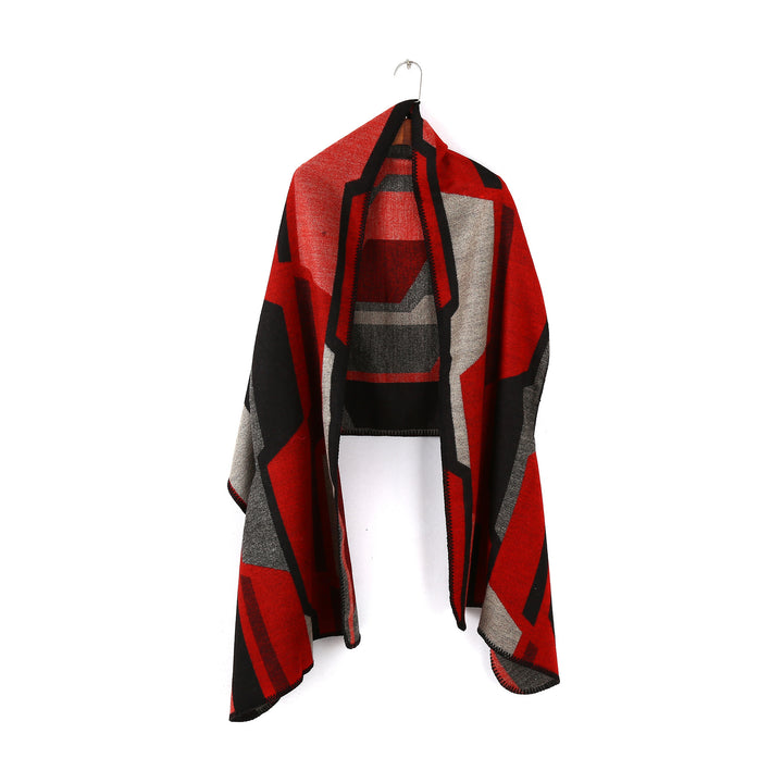 Damen Geometrischer Jacquard‑Überwurf im Ruana‑Stil mit Kapuze Echo Archiv