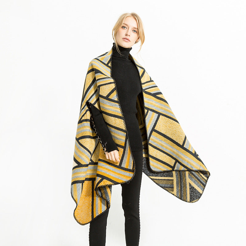 Damen Gewebter Jacquard-Überwurfschal im Oversize-Kimono-Fall Echo Archiv