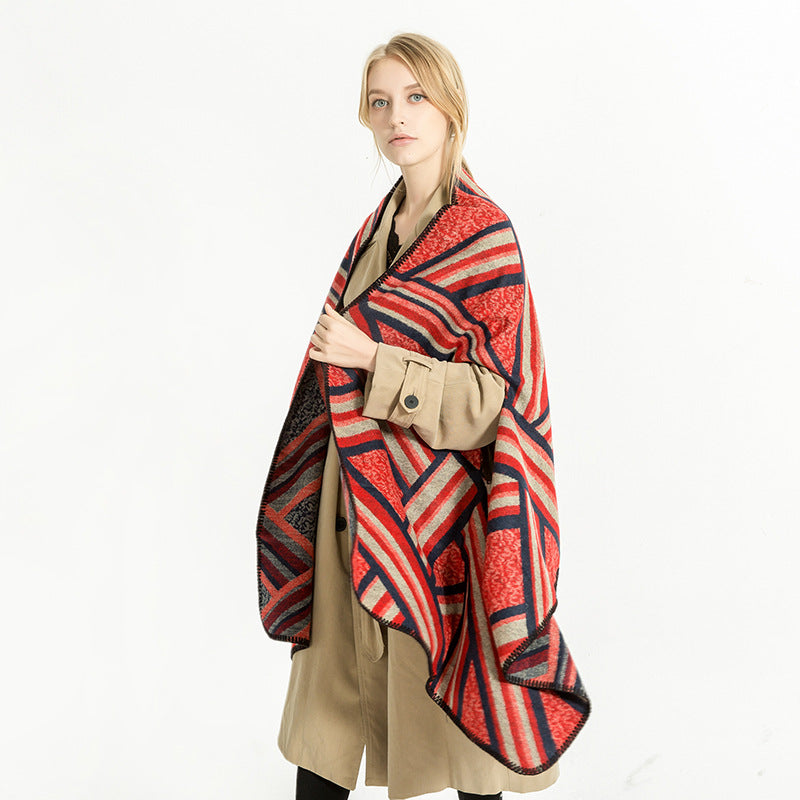 Damen Gewebter Jacquard-Überwurfschal im Oversize-Kimono-Fall Echo Archiv