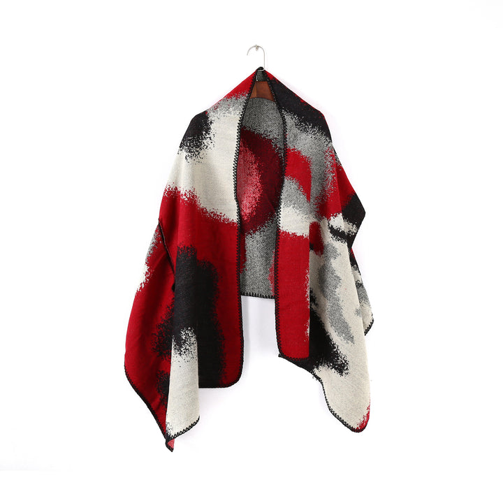 Damen Geometrischer Jacquard‑Überwurf im Ruana‑Stil mit Kapuze Echo Archiv