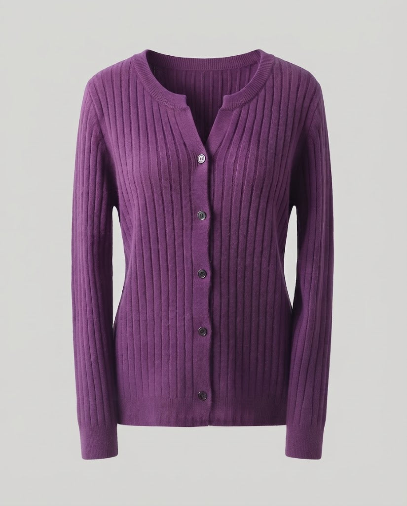 Damen Gestrickter Rippen-Cardigan mit dezentem V-Ausschnitt und Knopfleiste Echoarchiv