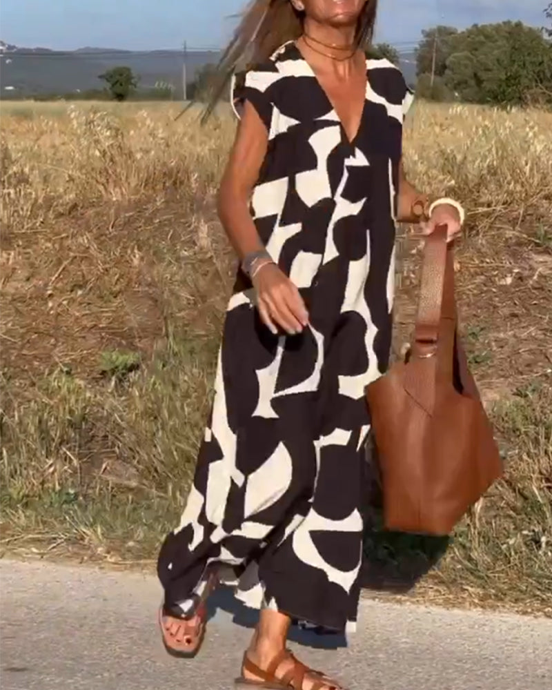 Echoarchiv | Amara Maxikleid mit Print und V-Ausschnitt