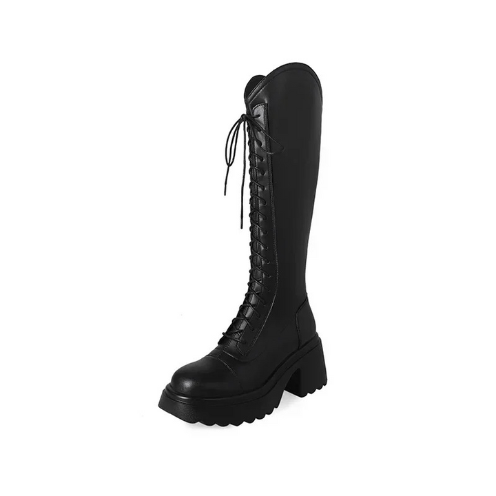 Echoarchiv | Hohe Stiefel Damenstiefel mit Schnürung und Robuster Ferse