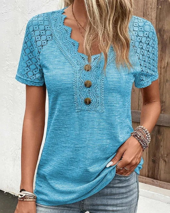 Echoarchiv | Damen T-Shirt mit kurzen Ärmeln und Spitze
